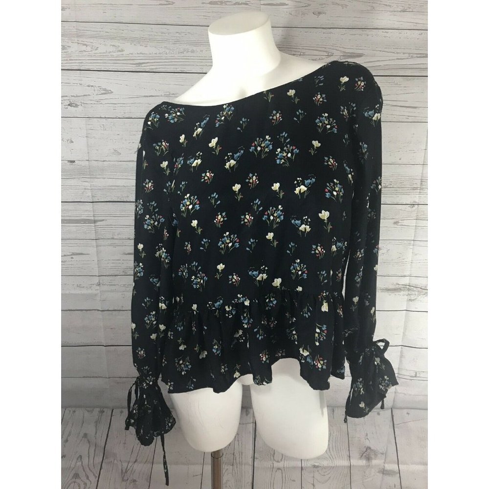 NEW FRNCH Women's Floral Print Tie Blouse Top